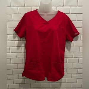 CHEROKEE workwear women red v-neck scrubs top/size M